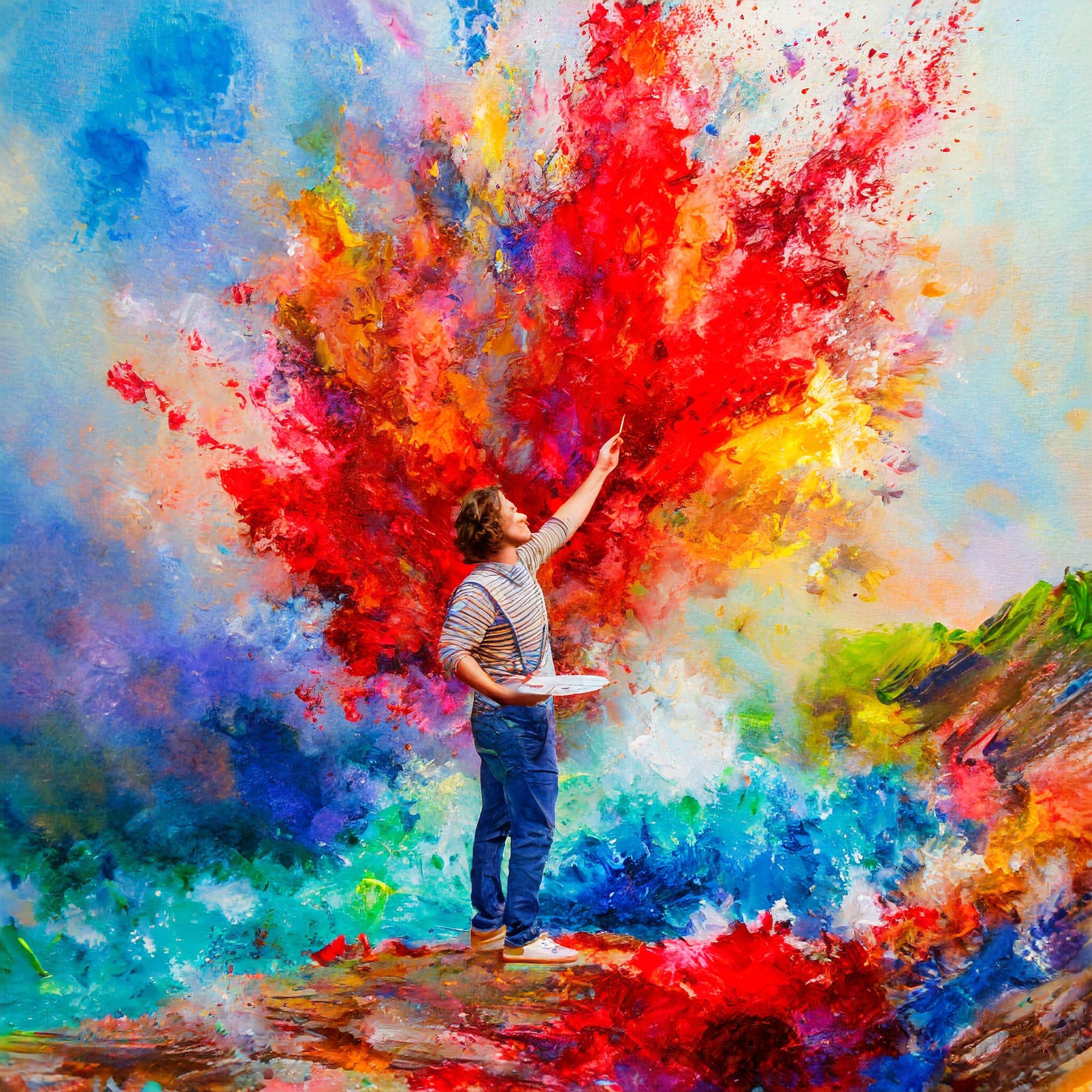 Artwork representing the political landscape, with intermingling red and blue colors symbolizing unity and diversity.