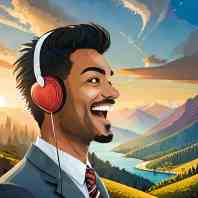 A man wearing headphones, engrossed in listening to AI-generated song lyrics.