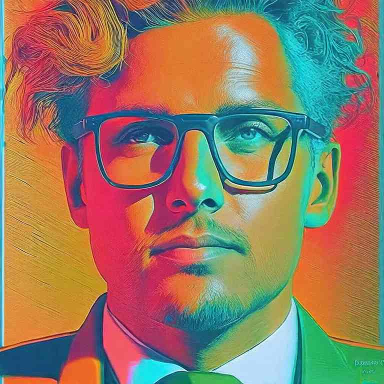 Colorful portrait of man reflecting on his imperfections.