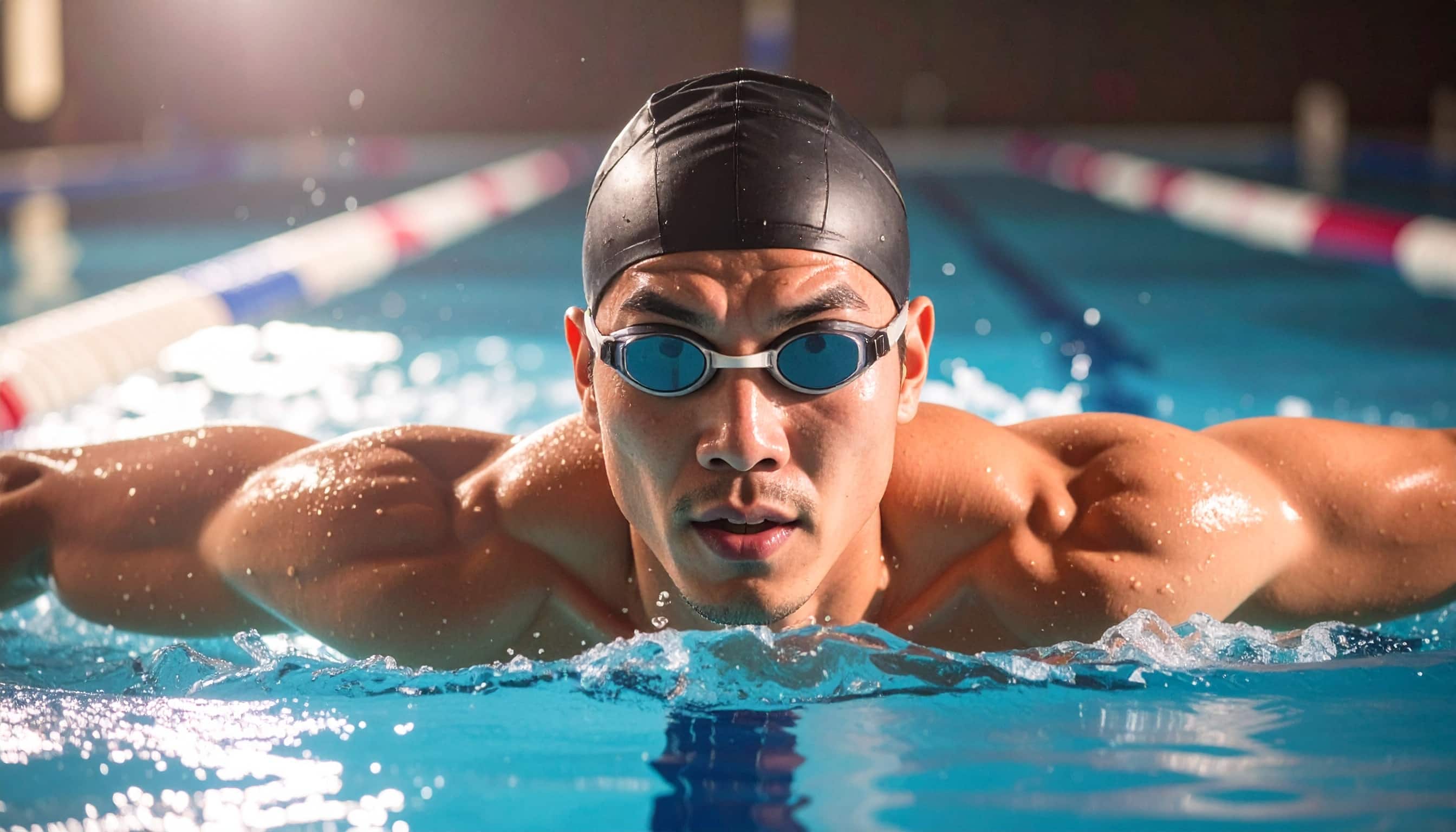 Fitness swimmer in lap pool.