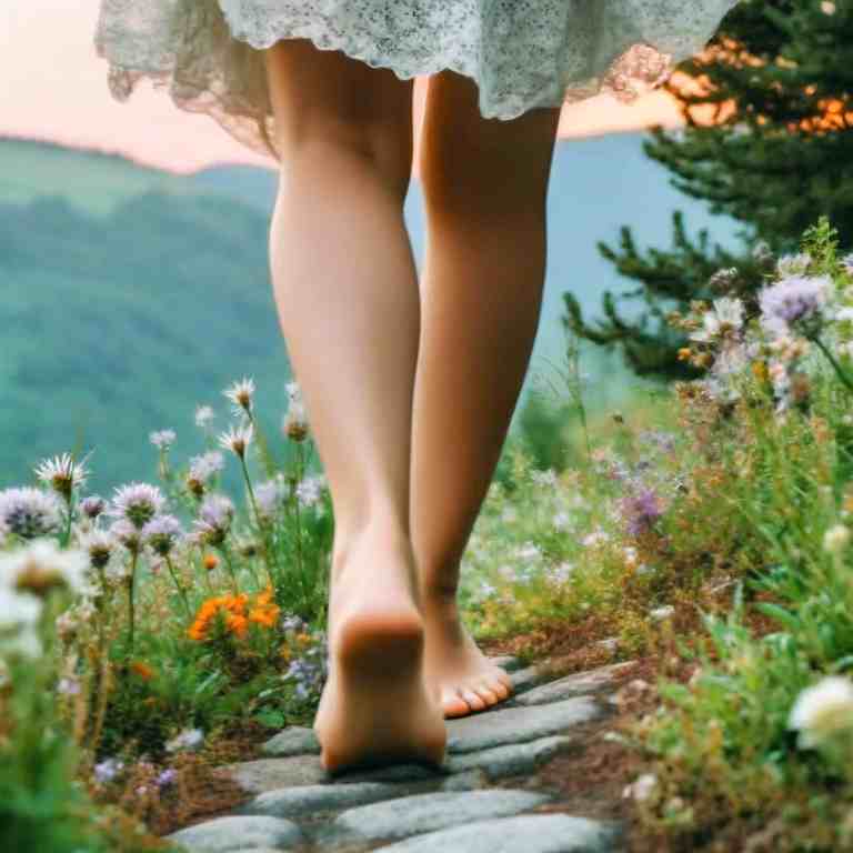 Bare feet touching the textures of nature.