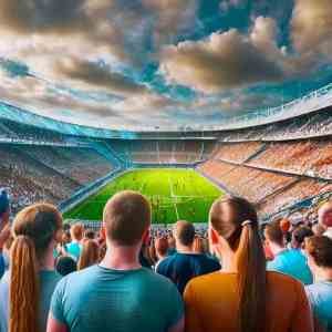 A packed stadium crowd eagerly fills the stands for the big game.