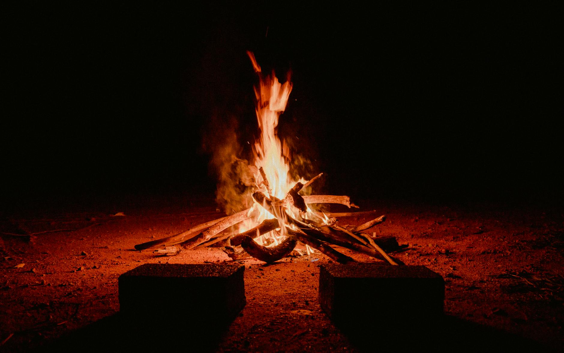 outdoor fireplace during nighttime