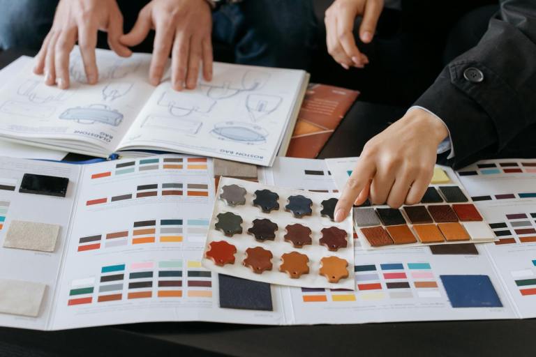 leather samples on the table for selection